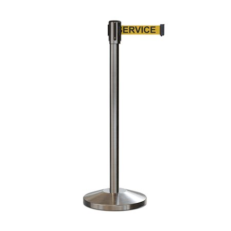 MONTOUR LINE Retractable Belt Barrier Stanchion, 2" Sat.Steel Post  11' Serv..Belt M530-SS-OUTOFYB-110